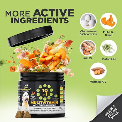 Googipet Premium 10 in 1 Dog Vitamins Multivitamin Chewable w/Dog Probiotics for Gut Health, Dog Vitamins and Supplements w/Vitamin C & Glucosamine for Joint Support (Chicken & Vegetable Flavor)