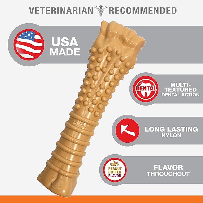 Nylabone Power Chew Textured Femur Bone Chew Toy for Dog, Indestructible Dog Toys for Aggressive Chewers Large Breed, Peanut Butter Flavor, X-Large/Souper (1 Count)