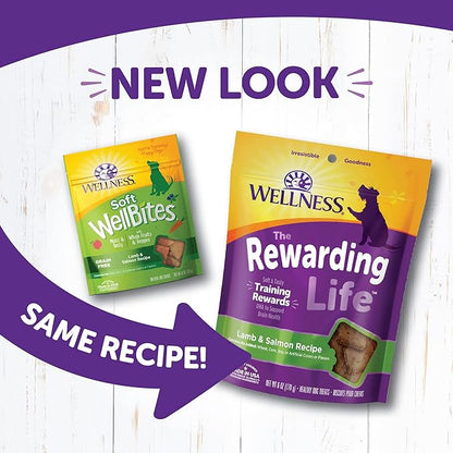 Wellness Rewarding Life Grain-Free Soft Dog Treats, Made in USA with Healthy Ingredients, Ideal for Training (Lamb & Salmon, 6-Ounce Bag)
