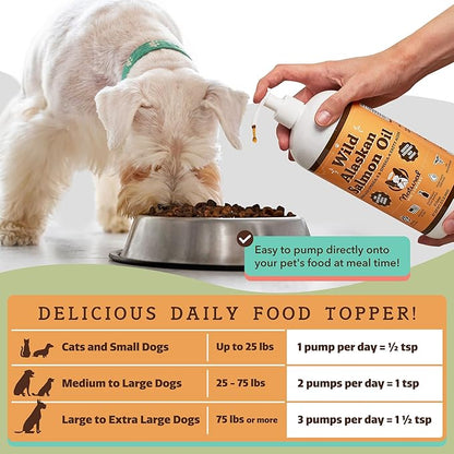 Natural Dog Company Pure Wild Alaskan Salmon Oil for Dogs (16oz) Skin & Coat Supplement for Dogs, Dog Oil for food with Essential Fatty Acids, Fish Oil Pump for Dogs, Omega 3 Fish Oil for Dogs