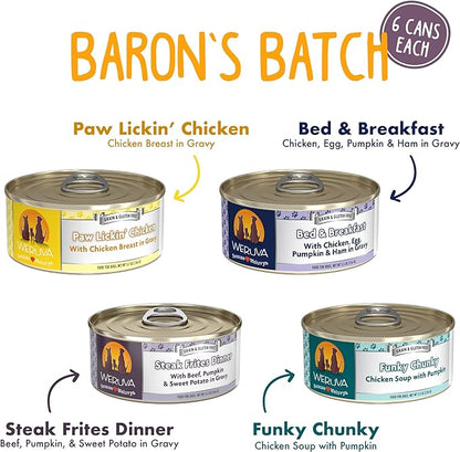 Weruva Classic Dog Food, Variety Pack, Baron's Batch, Wet Dog Food, 5.5oz Cans (Pack of 24)