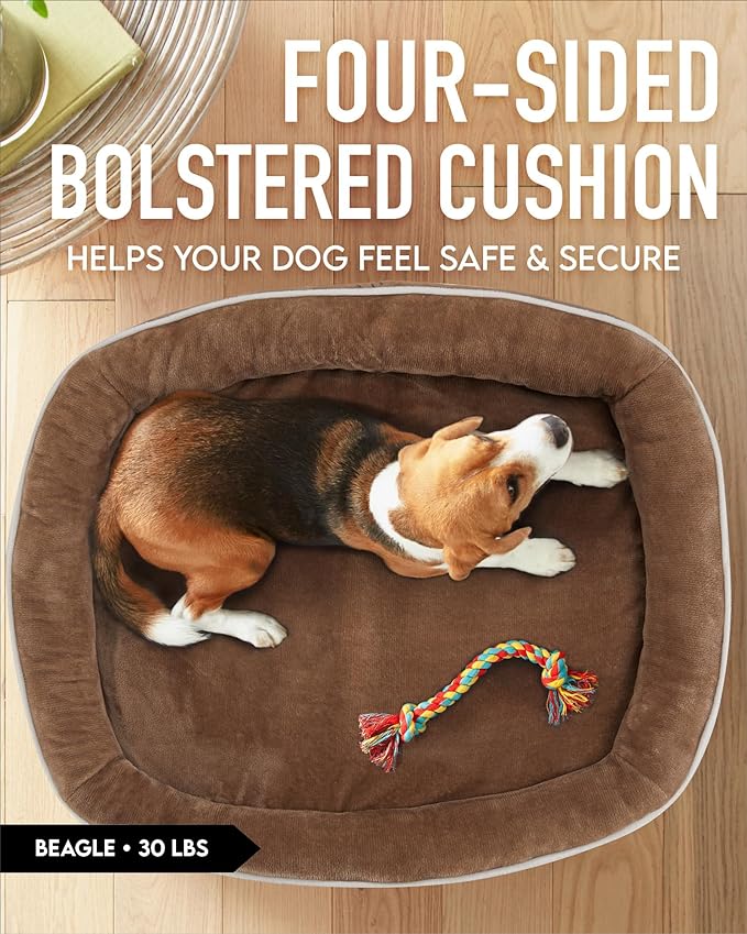 Orthopedic Dog Bed for Large Dogs, Dog Couch Design with Egg Foam Support, Removable, Machine Washable Plush Cover and Non-Slip Bottom with Four Sided Bolster Cushion (Khaki)