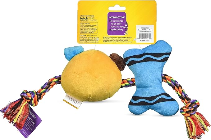 Crayola for Pets Crayon Rope Plush Squeaker Dog Toy, Interactive Dog Tug Toy with Pup-visible Colors Dogs See Best, Rope Toy for Dogs with Plush and Squeaker
