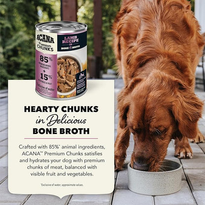 ACANA Premium Chunks Wet Dog Food, Lamb Recipe in Beef Bone Broth and beef liver, 12.8oz (Case of 12)