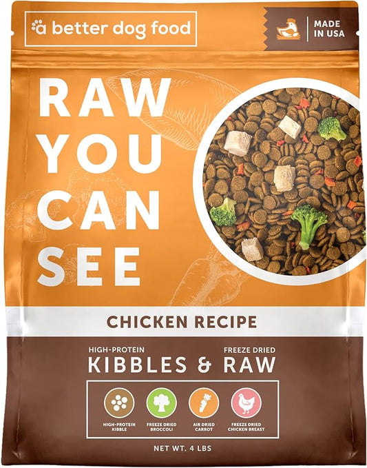 A Better Dog Food | Chicken Dry Dog Food | Raw You Can See | High Protein Kibble + Freeze Dried Raw Dog Food