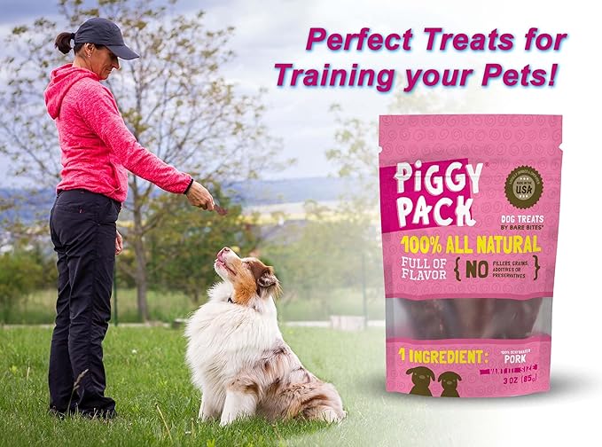 Piggy Pack Dog Pork Jerky Treats, All Natural, Made in USA (3 oz)