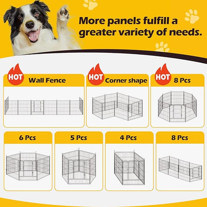 ComSaf Dog Playpen Outdoor, 32" Height 16 Panels Metal Dog Fence with Two Easy-Carry Straps,Playpen for Large/Medium/Small Dogs, Portable Pet Puppy Playpen for Outdoor, Indoor, RV, Camping, Yard
