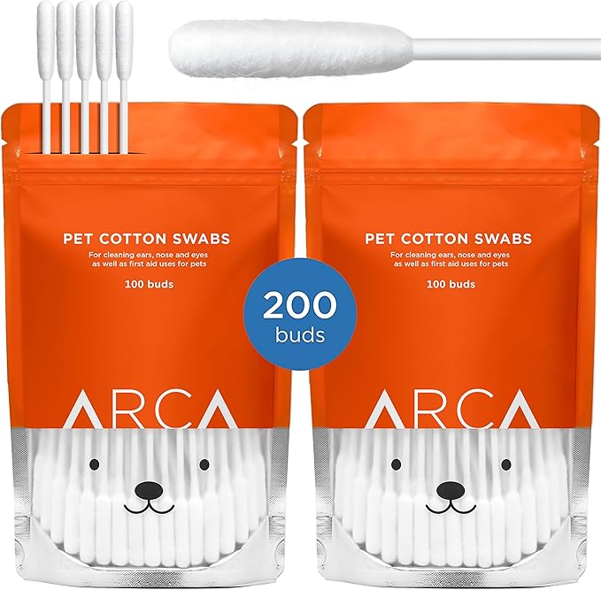 Cotton Swabs for Dogs and Cats - Cat & Dog Ear Cleaner Long Cotton Swab - Extra Long Stick, Cat & Dog Ear Cleaning Kit for Puppies and Pets, Multipurpose Pet Cotton Swabs for Ears (200 buds)