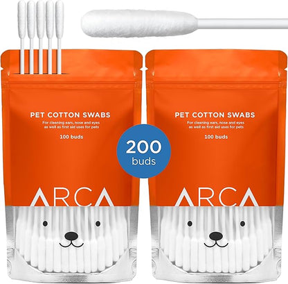Cotton Swabs for Dogs and Cats - Cat & Dog Ear Cleaner Long Cotton Swab - Extra Long Stick, Cat & Dog Ear Cleaning Kit for Puppies and Pets, Multipurpose Pet Cotton Swabs for Ears (200 buds)