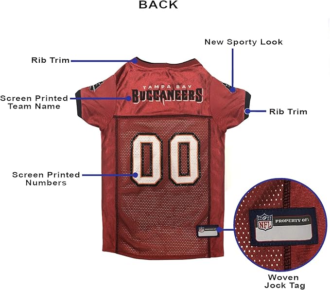 NFL Tampa Bay Buccaneers Dog Jersey, Size: Small. Best Football Jersey Costume for Dogs & Cats. Licensed Jersey Shirt