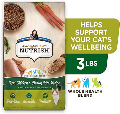 Rachael Ray Nutrish Premium Natural Dry Cat Food with Added Vitamins, Minerals & Other Nutrients, Real Chicken & Brown Rice Recipe, 3 Pound Bag