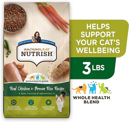 Rachael Ray Nutrish Premium Natural Dry Cat Food with Added Vitamins, Minerals & Other Nutrients, Real Chicken & Brown Rice Recipe, 3 Pound Bag