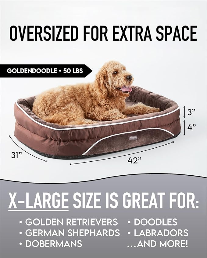 Orthopedic Dog Bed for Extra Large Dogs, Dog Couch Design with Egg Foam Support, Removable, Machine Washable Plush Cover and Non-Slip Bottom with Four Sided Bolster Cushion (Brown)