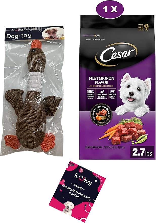 Dog Dry Food Bundle, Includes 01 Bag (2.7 lb) Filet Mignon, 01 Goose Dog Toys and 01 Pet Nutrition Booklet.