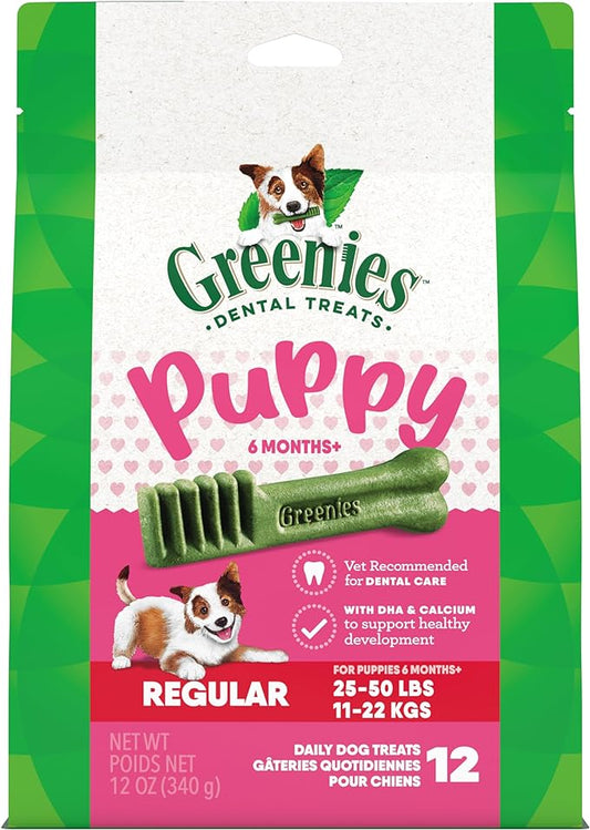Greenies Puppy Regular Size Natural Dental Dog Treats, 12 oz. Pack (12 Treats)