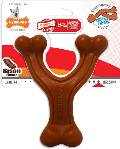 Nylabone Power Chew Ergonomic Hold & Chew Wishbone Chew Toy for Dogs, Indestructible Chew Toys for Aggressive Chewers, Bacon Flavor, Small - Up to 25 lbs. (1 Count)