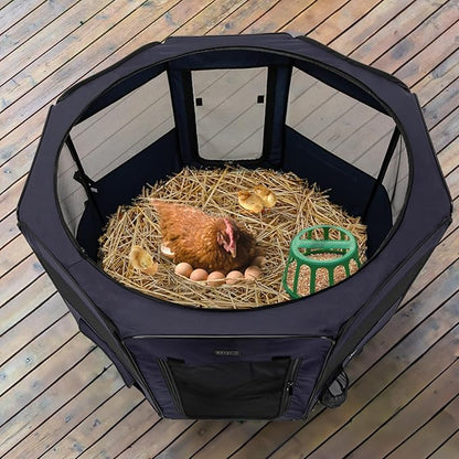 PETSFIT Dog Playpen, 36" Sturdy Pop Up Dog Kennel Foldable Dog Pen Indoor Outdoor Puppy Playpen for Medium Dogs Cats with Traveling Bag Zipper Sealed Removable Mesh Top Leakproof Bottom Mat Blue M