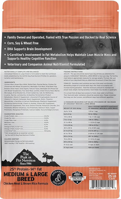 Annamaet Original Encore Formula Dry Dog Food, 25% Protein (Chicken & Brown Rice), 25-lb Bag