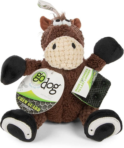 goDog Checkers Sitting Horse Squeaky Plush Dog Toy, Chew Guard Technology - Brown, Small