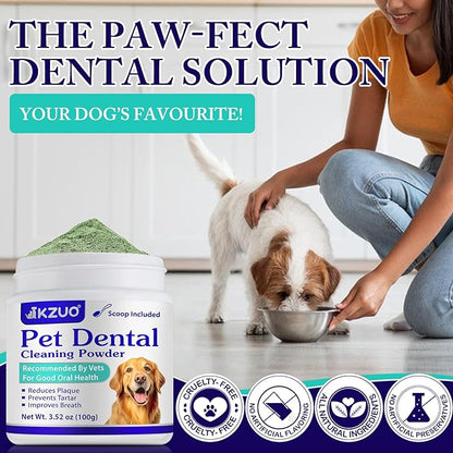 Dog Dental Powder - Dog Teeth Cleaning Powder - Dog Dental Care - Targets Tartar & Reduces Plaque & Bad Breath - Teeth Cleaning Made Easy Eliminate - Formulated for Small, Medium, Large Dogs
