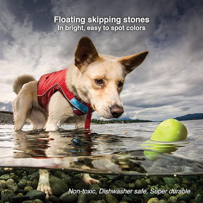 Kurgo Fetch Toy for Dogs, Dog Floating Water Toys, for Pool, Beach, or Lake, Easy to See Bright Neon Colors, Skipping Stones, Outdoor Toy for Pets - 3-Pack