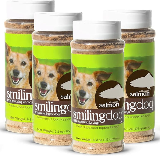 Herbsmith Kibble Seasoning – Freeze Dried Raw Salmon – DIY Raw Coated Kibble Mixer - Dog Food Topper for Picky Eaters, 6.2 oz [Bundle x4]