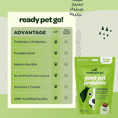 Probiotic Chews for Dogs Gut Health | Tasty Pro and Prebiotics for Dogs Digestive Health Immunity Itchy Skin & Seasonal Allergy Support with Pumpkin Dog Probiotics and Digestive Enzymes | 90 Chews
