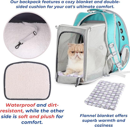 LOLLIMEOW Pet Carrier Backpack, Bubble Backpack Carrier, Cats and Puppies,Airline-Approved, Designed for Travel, Hiking, Walking & Outdoor Use (Dual Expandable-Green)
