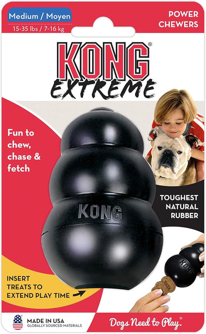 KONG Extreme Dog Toy - Fetch & Chew Toy - Treat-Filling Capabilities & Erratic Bounce for Extended Play Time Most Durable Natural Rubber Material - for Power Chewers - for Medium Dogs