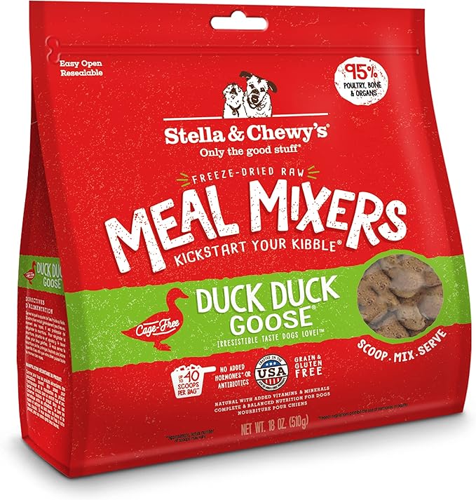 Stella & Chewy's Freeze Dried Raw Duck Duck Goose Meal Mixer – Dog Food Topper for Small & Large Breeds – Grain Free, Protein Rich Recipe – 18 oz Bag