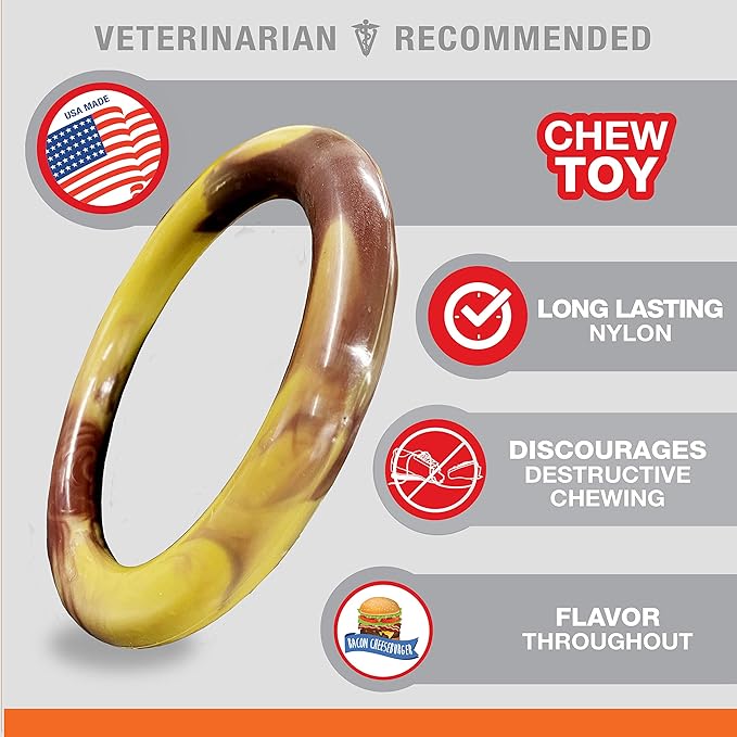 Nylabone Power Chew Flavor Frenzy Ring Chew Toy for Dogs, Indestructible Chew Toys for Aggressive Chewers, Bacon Cheeseburger Flavor, Large/Giant - Up to 50 lbs. (1 Count)