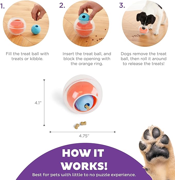 Outward Hound Nina Ottosson Topsy Treat Ball Dog Puzzle Interactive Treat Puzzle Dog Enrichment Dog Toy, Level 1 Beginner, Orange