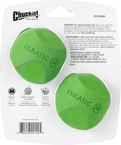 Chuckit Erratic Ball Dog Toy, Medium (2.5 Inch), Pack of 2 Indoor and Outdoor Dog Toy