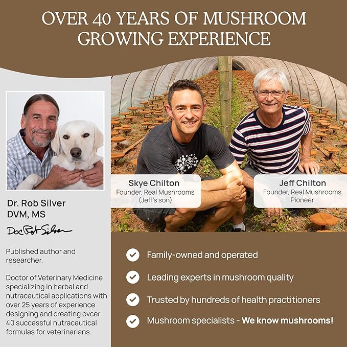 Real Mushrooms Lions Mane Pet Support Mushroom Supplement - Cat & Dog Vitamins and Supplements for Cognition & Memory Support - Vet Approved Mushroom Complex Capsules (120ct) Gluten-Free, Non-GMO