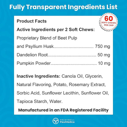 PawMedica Dog Anal Gland Chews to Stop Scoot for Dogs - Anal Gland Dog Constipation Relief - Recommended Dog AnalGland Support Chews Fiber - Fiber Supplement for Dogs (60 Dog Pumpkin Chews)