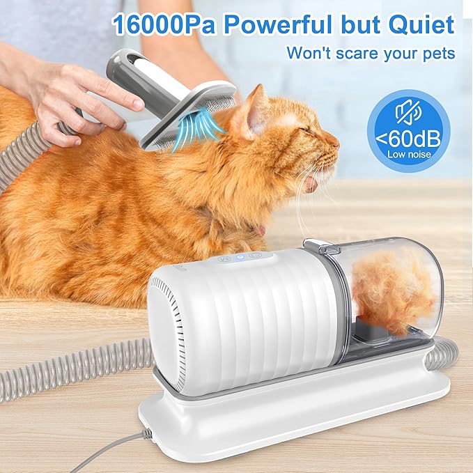 Dog Grooming Vacuum Kit: 16000Pa Powerful Dog Vacuum Brush for Shedding Grooming 99% Pet Hair Suction with 4 Pet Grooming Tools, 1.5L Large Dust Cup & Low Noise Grooming Clippers Tools for Dogs Cats
