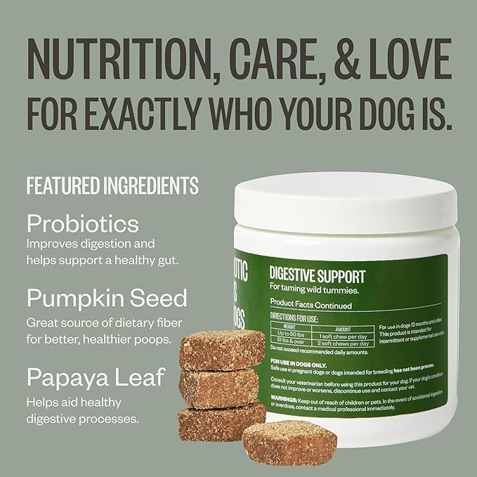 Ollie Belly Rubs Dog Probiotic Chews - Probiotics for Dogs - Dog Upset Stomach Relief - Probiotics for Dogs Digestive Health - Natural Dog Probiotics - Digestive Probiotics for Dogs - 60 count Appx.