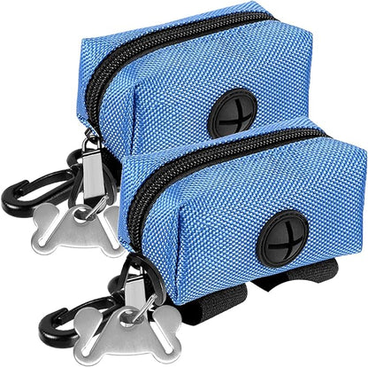 2Packs Dog Poop Bag Holder for Leash Attachment Dog Poop Bag Dispenser Dog Waste Bag Dispensers for Leash Accessory Dog Poop Bag Holders Fits Dog Leash Include Hand Free Holder Metal Carriers, Blue