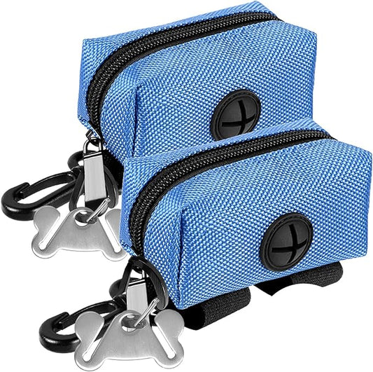2Packs Dog Poop Bag Holder for Leash Attachment Dog Poop Bag Dispenser Dog Waste Bag Dispensers for Leash Accessory Dog Poop Bag Holders Fits Dog Leash Include Hand Free Holder Metal Carriers, Blue