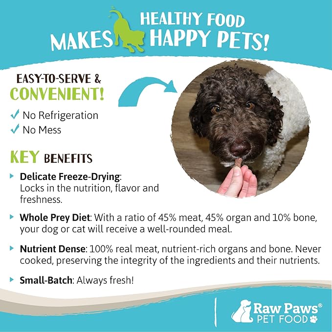 Raw Paws Freeze Dried Dog Food & Cat Food - Beef Recipe, 16-oz - Made in USA - Freeze-Dried Dog Food - Freeze Dried Raw Dog Food - Raw Dog Food Freeze Dried - Raw Food for Dogs - Freeze Dried Cat Food
