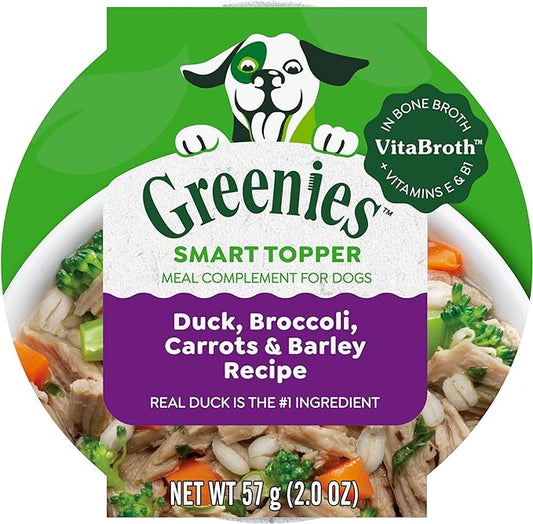 Greenies Smart Topper High Protein Wet Mix-in for Dogs, Duck, Broccoli, Carrots & Barley Recipe in Vitabroth™ Broth - Bone Broth + Vitamins E & B1, Pack of 10