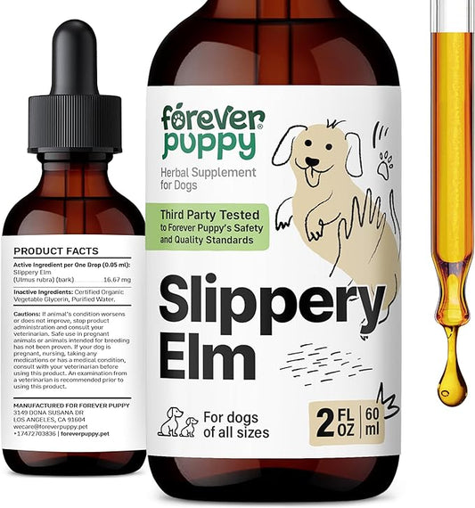 Slippery Elm Tincture for Dogs - Gut Support w/Slippery Elm Bark - Soluble Fiber for Dogs of All Breeds & Sizes - Slippery Elm Digestive Dog Drops - Natural Dog Food Supplements - 2 oz