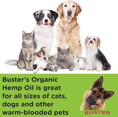 Max Potency Buster's Organic Hemp Oil treats for Dogs & Cats - Perfect Ratio Omega 3 & 6 - Made in USA - Hip & Joint Health, Natural Relief, Calming (1-Pack)