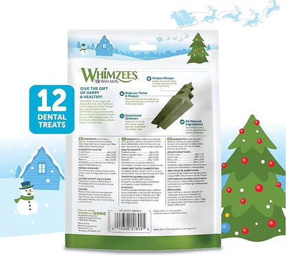 Whimzees by Wellness Holiday Natural Dental Chews for Dogs, Long Lasting Treats, Grain-Free, Freshens Breath, Small Breed, 12 Count