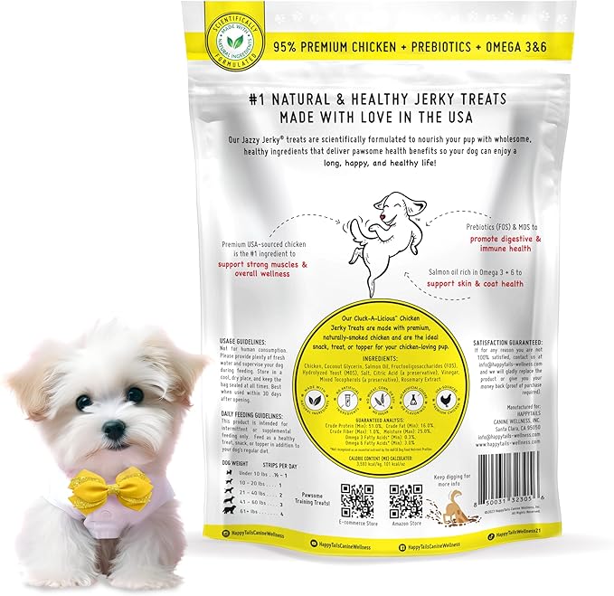 Canine Wellness Jazzy Jerky Treats, Cluck-A-Licious Chicken with Prebiotics for Gut & Immune Health, Omega 3s & 6s for Skin & Coat Health, Made in The USA, 10 oz