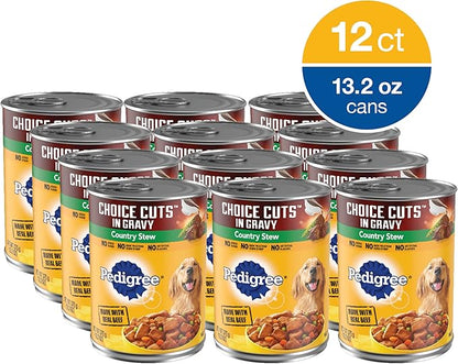 PEDIGREE CHOICE CUTS IN GRAVY Adult Canned Soft Wet Dog Food, Country Stew, 13.2 oz. Cans (Pack of 12)