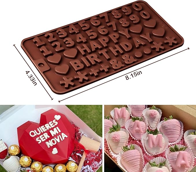 4Pcs Chocolate Gummy Number Molds, Break-Apart Chocolate Molds and Letter and Number Silicone Candy Mold for Birthday Cake Decorating