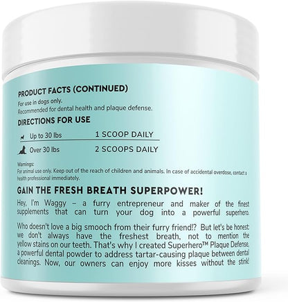 Dental Powder for Dogs – Teeth Cleaning & Dental Care Made Easy – Removes Plaque, Tarter, Stains & Freshens Breath – Plaque & Tartar Remover for Dogs of all Ages – 60 scoops