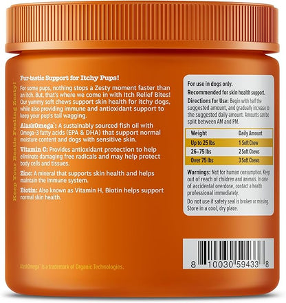 Zesty Paws Itch Relief for Dogs - for Itching Skin & Coat Health - Omega-3 Fish Oil with EPA & DHA - Dog Bites Supplement with Vitamin C & E for Antioxidant Support - Chicken Flavor - 90 Count