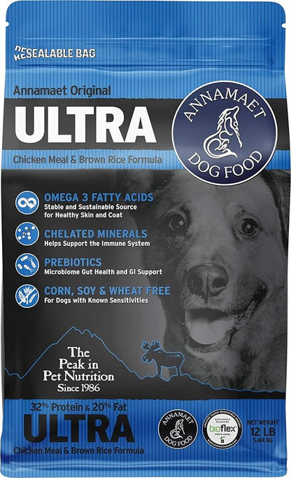 Annamaet Original Ultra Formula Dry Dog Food, 32% Protein (Chicken & Brown Rice), 12-lb Bag